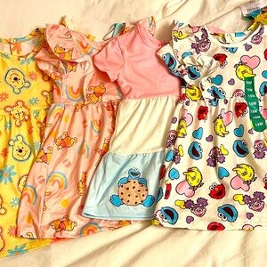 Colorful Cartoon Character Toddler Dresses Winnie the Pooh & Sesame Street